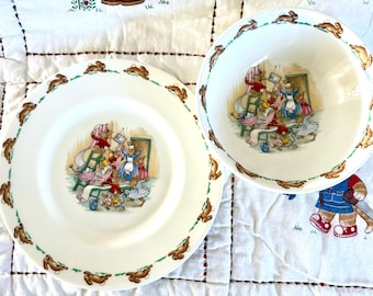 Royal Doulton Bunnykins Albion Home Decorating Pattern Bowl And Plate