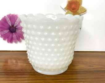 Anchor Hocking Hobnail Milk Glass Footed Jardiniere, Mid Century Hobnail Milk Glass Planter, Farmhouse Hobnail Planter, Milk Glass Vase