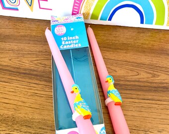 Vintage "Egg Time" Yellow Duck Easter Candles, 2 Mother Goose 10" Taper Candles, New Old Stock 1980s Spring Taper Candles