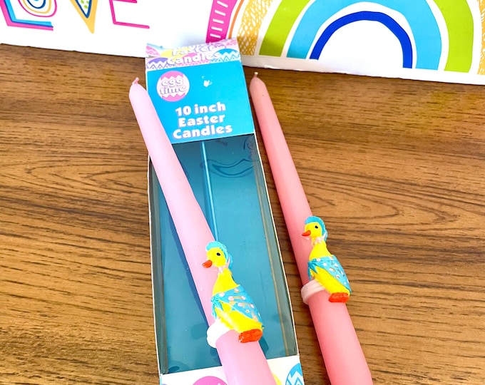 Featured listing image: Vintage Duck Easter 10" Taper Candles - Pink Spring Decor