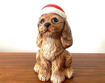 Handmade Ceramic Cocker Spaniel Christmas Dog, 1980s Artist Signed