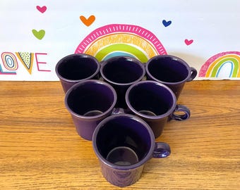 6 Homer Laughlin Fiesta Plum Mugs, Plum Ring Handle Fiesta Cups, Fiestaware Purple Coffee Mugs, P86 Purple Fiesta Mugs
