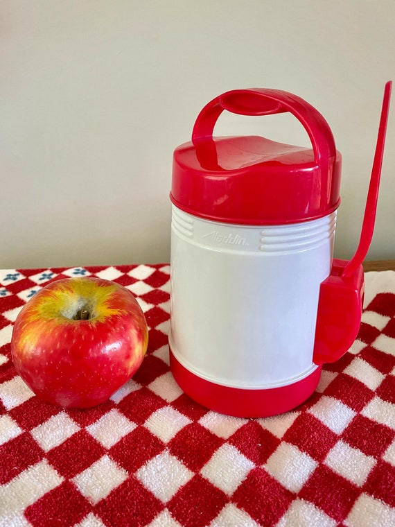 Vintage Red Aladdin Soup Thermos With Spoon, Aladdin 10 Ounce Thermo Jar  With Handle 