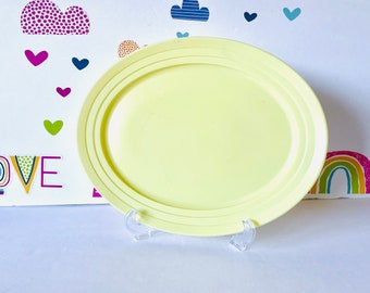 Hazel Atlas Moderntone Platonite Pastel Yellow 12" Platter, Yellow Hazel Atlas Oval Platter, Yellow Mid Century Modern Serving Platter