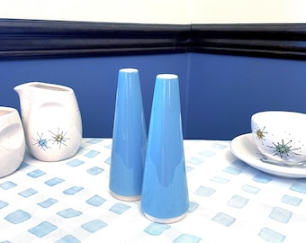Salt and Pepper Shakers: Homer Laughlin Blue Vista Orbit (Vintage MCM)