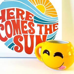 HAVE A HAPPY DAY Mug, Yellow Smiley Face Mug, Happy Face Emoji Mug, Silly Emoji Coffee Cup