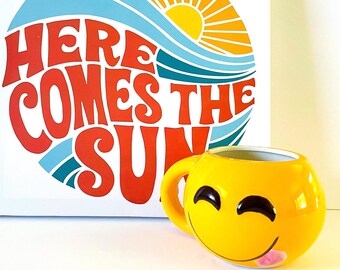 HAVE A HAPPY DAY Mug, Yellow Smiley Face Mug, Happy Face Emoji Mug, Silly Emoji Coffee Cup