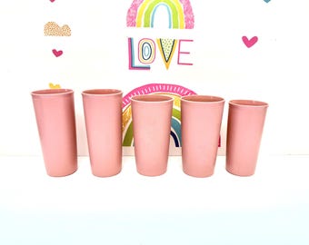 Pink Tupperware Cups Vintage Set: Retro 70s Kitchenware, Durable Plastic (5 Pieces, Multiple Sizes, Lightweight)