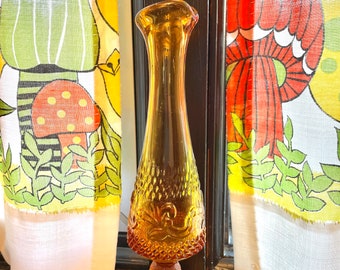 Vintage Amber Glass Swung Vase, Amber Hobnail Vase, Hand Blown Vase, Gold Stretch Glass Bud Vase