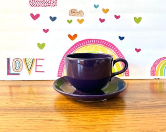 Rare Waechtersbach Solid Colors Purple Jumbo Mug And Saucer, Waechtersbach Fun Factory Deep Violet Cup And Saucer