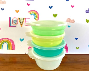4 Tupperware CrystalWave Bowls, Pastel Tupperware Cereal Bowls, Tupperware 2647, Tupperware 24158, 4 Tupperware Microwave Reheatable Bowls