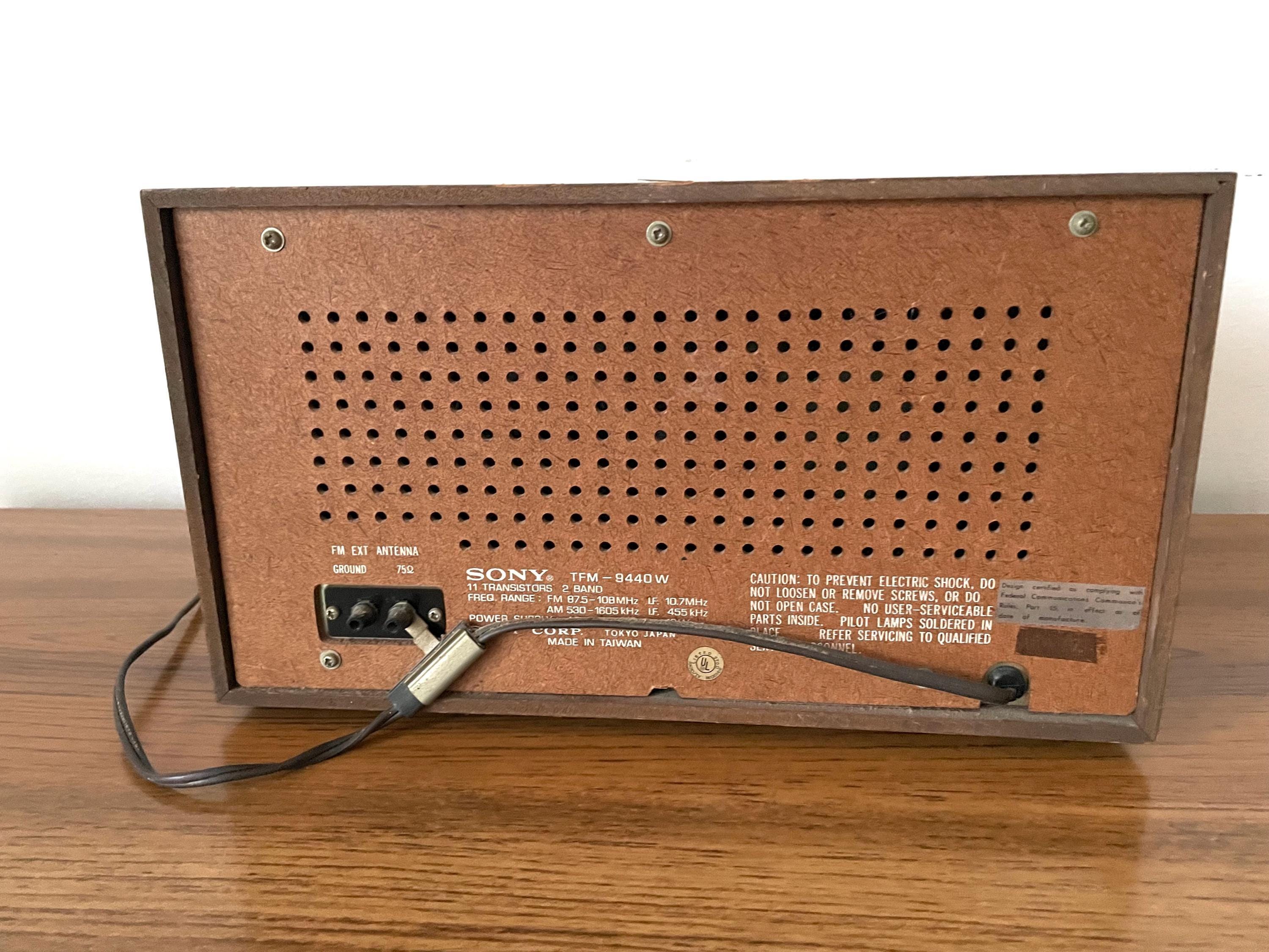 Solid State Sony Radio: Vintage 70s Wood Grain (AM/FM) Model TFM