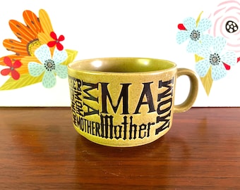 1980s Mother/Mom/Ma Soup Cup, Avocado Green Mother Cappuccino Mug, Large Mom Coffee Mug, Vintage Mother's Day Mug, 18 Ounce Mom Coffee Cup