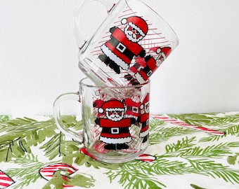 Santa Claus Christmas Mugs - Vintage Luminarc Pair, 1980s Style