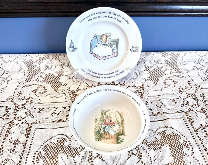 Featured listing image: 2 Piece Wedgwood Beatrix Potter Peter Rabbit Child's Dish Set