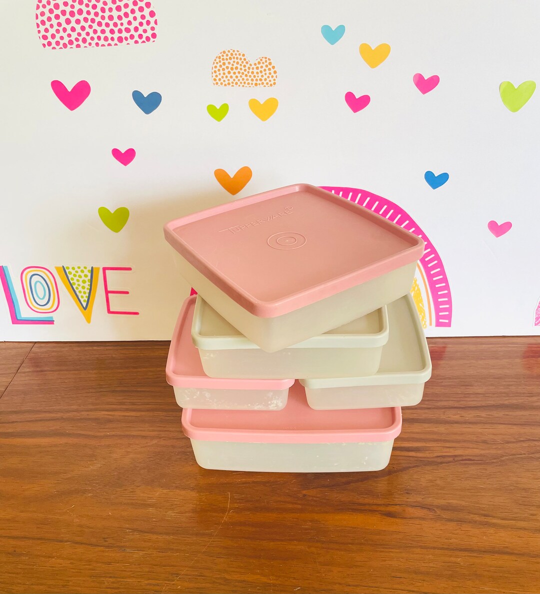6 Pink and Gray Tupperware Square-a-way Sandwich Keepers, Pink and Gray ...