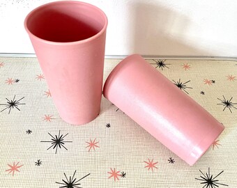 2 Pink Tupperware 12 Ounce Cups, Pink Plastic Beverage Cups, Tupperware Tall Beverage Glasses, Dusty Rose Tupperware 873 Cups