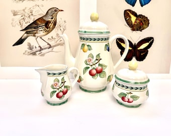 French Garden Fleurence Coffee Service | Vitro Porcelain, German Made | Louis XIV Shape