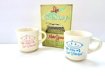 Vintage Pair "We Love Our Grandpa/Grandma" Ceramic Coffee Mugs