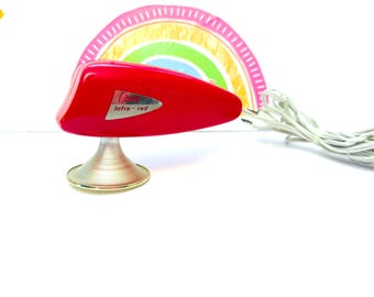 Vintage Oster Infra Red Handheld Massager, MCM Cherry Red Space-Age Wand | Plastic, Aluminum Base | Model 218