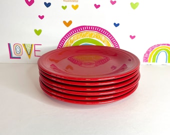 7 Fiesta Scarlet Red HOMER LAUGHLIN Dinner Plates, 7 Fiestaware Bright Red Dinner Plates, Scarlet Fiesta Dinner Plates