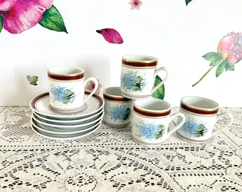 5 Germer Porcelanas Hand Painted Demitasse/Espresso Cups and Saucers Signed By Artist