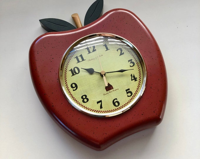 Red Apple Wall Clock, Battery Operated Sterling & Noble Wall Clock, Country Clock Company