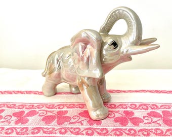 Vintage Elephant Figurine: Opalescent Handpainted Good Luck (5in Tall)