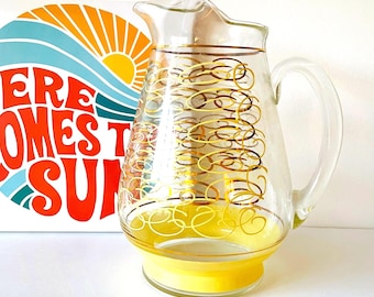 Vintage Juice Pitcher: Yellow and Gold Spiral - Atomic MidMod Style