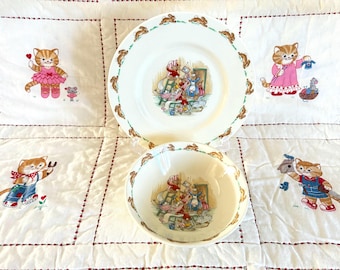 Royal Doulton Bunnykins Albion Home Decorating Pattern Bowl And Plate