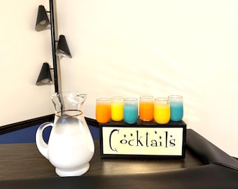 MCM Multi-Color Blendo Cocktail/Juice Set by West Virginia Glass, Riviera Pitcher & 6 Glasses