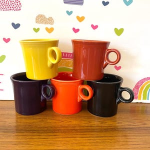 Fiesta Ring Handle Mugs (Set of 5) Paprika, Plum, Persimmon, Black, Sunflower