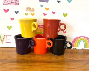 Fiesta Ring Handle Mugs (Set of 5) Paprika, Plum, Persimmon, Black, Sunflower
