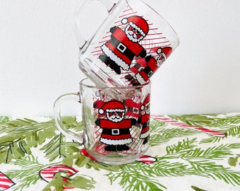 Pair Santa Claus Christmas Mugs, 2 Luminarc Santa Claus Mugs, Cristal D'arques-Durand Santa Coffee Mugs, Vintage Santa Coffee Cups