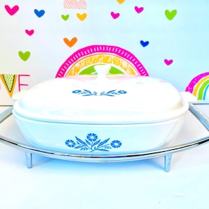 Corning Ware Corning Blue 10&quot; Covered Casserole & Cradle, Corningware Cornflower Blue Skillet and Cradle, Corning A-12 Casserole With Cradle