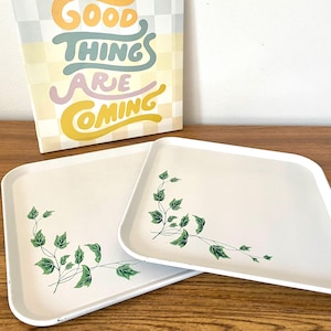 Vintage St. Regis Ivy Enamel Trays: Mid Century Metal Serv-A-Dish Set of 2