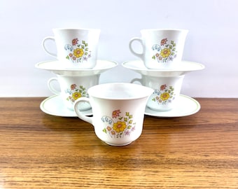 Meadow Cups Saucers, Vintage Corelle Tea Set | Corning Ware USA | 8 Oz, 3 Inch Tall, 4-Piece + Creamer