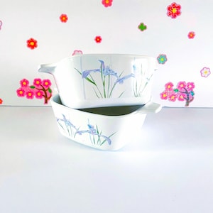 2 vintage Corning Ware Shadow Iris Petite ovenschalen, Corning Shadow Iris P-43 stoofschotels en opbergdeksel