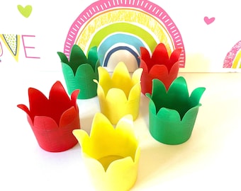 Mid Century Tulip Cup Holders, Plastic, Primary Colors (Set of 6)