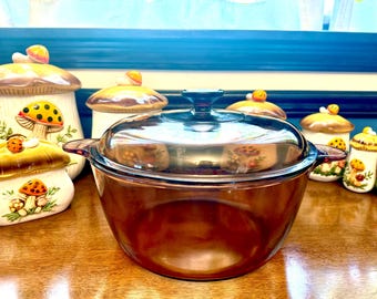 Olla de hierro fundido PYREX: Vidrio Amber Visions - Corning Vintage de 4,5 litros/5 cuartos