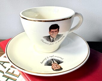 Gold-Trimmed President John F Kennedy Cup And Saucer