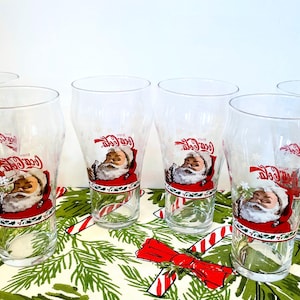 Set of 6 Libbey Christmas Glasses, Libbey Coke Holiday Glasses, Libbey Coca Cola Santa Glasses, Coca Cola Santa Soda Fountain Glasses