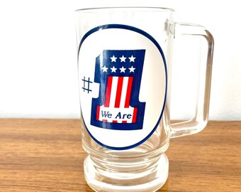 Rare Vintage Evel Knievel Stein, 1970s We Are #1 Stein, Evel Knievel We Are #1 Mug, Clear Glass Patriotic Evel Knievel We Are #1 Mug