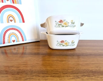 2 Vintage Corning Ware Autumn Meadow Petite Baking Dishes, P-43 Casseroles