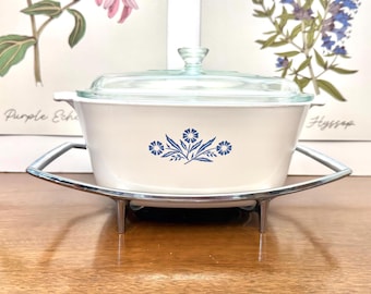 Corning Casserole, Cornflower Blue Square Dish | Pyroceram, 2.5-Quart - Cradle And Pyrex Lid, Made In USA