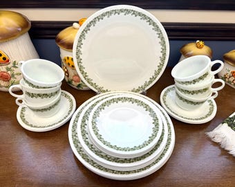 Corelle Spring Blossom 30 Piece Set, Service for 6 | Vintage Pyrex Cups, Plates | Made in USA