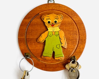 Mid Century Key Round Bear Key Rack, Wooden Jewelry Hanger, Wooden Pot Holder Hanger, Kitchen Hooks, Entryway Hooks, Jewelry Hooks