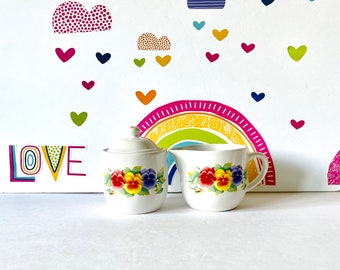 Corelle Summer Blush Cream and Sugar Set, Corelle Coordinates Pansy Sugar Bowl and Creamer, Summer Blush Stoneware Sugar Bowl and Creamer