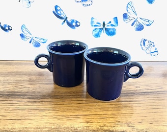 Pair Cobalt Fiesta Mugs, Homer Laughlin Fiesta Cobalt Blue Coffee Mugs, 2 Newer Cobalt Fiestaware Ring Handle Coffee Cups