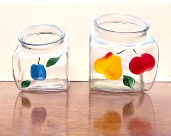 Two Hand-Painted Gay Fad Fruit Canisters: Bartlett Collins Crystal Fruits Jars (No Lids)